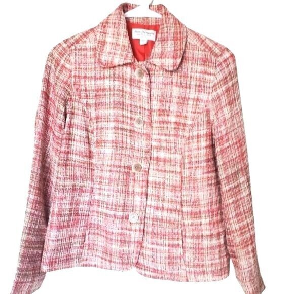 Norm Thompson Jackets & Blazers - NORM THOMPSON Women Blazer SZ XS Pink Tweed Shoulder Pads‎ Boxy Barbie Academia